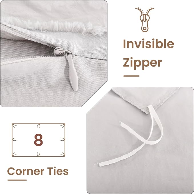 NEXHOME PRO Duvet Cover King, Light Grey 3 Pieces Boho Tufted Duvet Cover Set - Image 7
