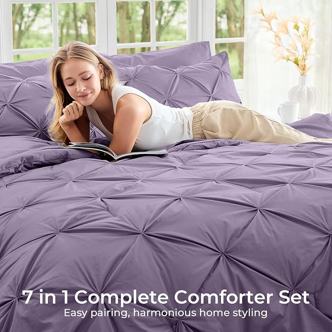 Sasttie Twin XL Comforter Set, 5-Piece Bed in a Bag, Pintuck Bedding Sets - Image 6