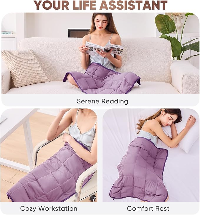 Purple Weighted Lap Blanket for Adults 7lbs, Portable Travel Weighted Blankets - Image 6