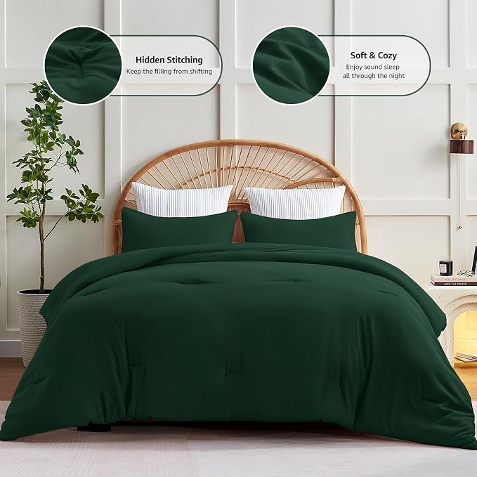 CozyLux King Size Comforter Set Emerald Green, 3 Pieces Solid Comforters King - Image 3