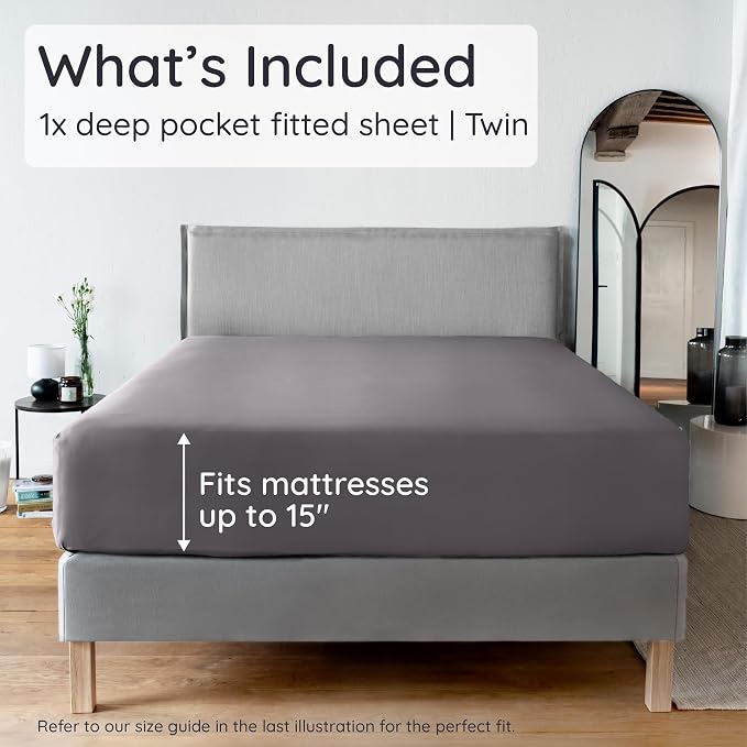 Bambaw 100% Viscose Derived from Bamboo Fitted Sheet Twin Size, 15’’ Deep Pocket - Image 2