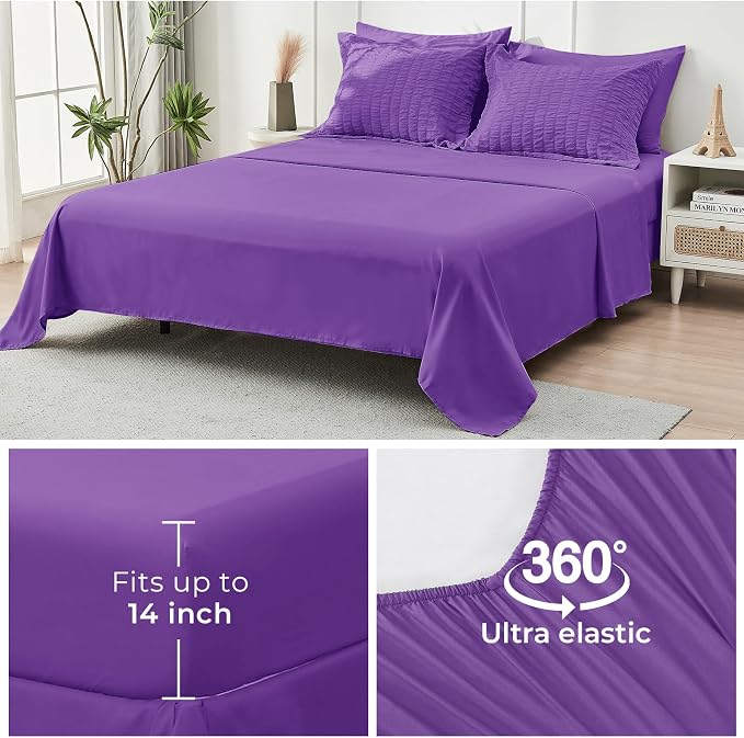 HYMOKEGE Bright Purple Twin Comforter Set Seersucker 5 Pieces, All Season - Image 7