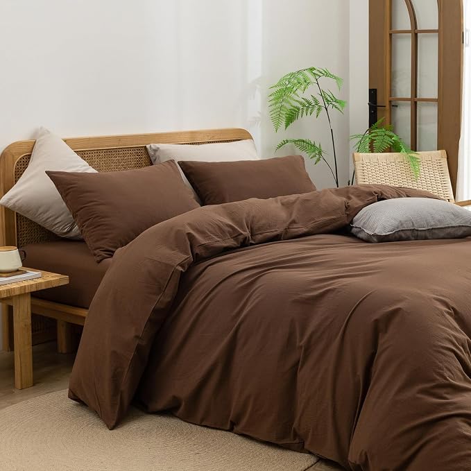 BESTOUCH Duvet Cover Set 100% Washed Cotton Linen Feel Super Soft Comfortable - Image 2