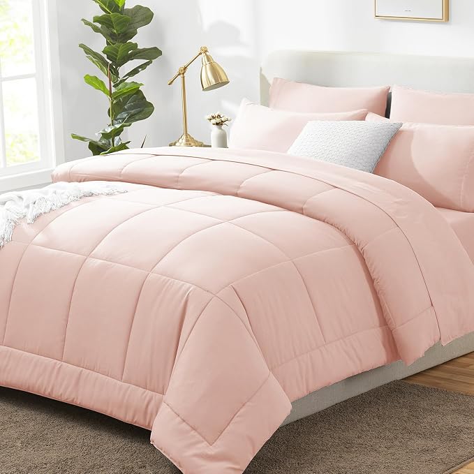 CozyLux Oversized King Comforter Sets Blush Pink, 7 Pieces Bed in a Bag by CozyLux
