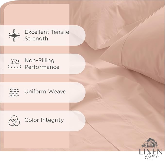 Linen Home 100% Cotton Percale Sheets Full Size, Brushed Rose, Deep Pocket - Image 2