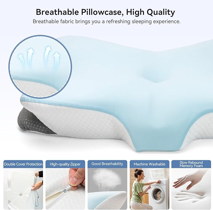 Cervical Neck Pillow for Pain Relief- Memory Foam Orthopedic Pillow, Ergonomic - Image 4
