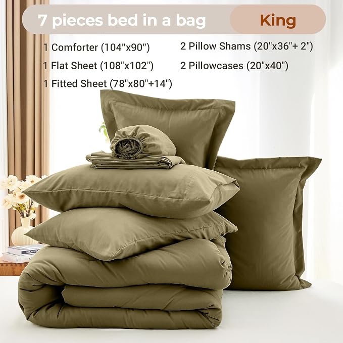 MUXHOMO 7 Pieces King Comforter Set, Soft Bed in a Bag King Size, All Season - Image 4