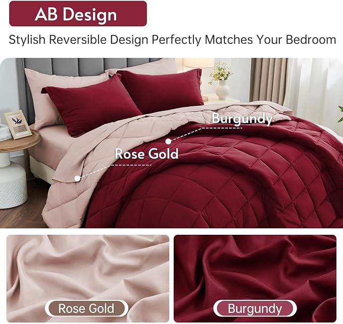 MUXHOMO 7 Pieces King Comforter Set, Reversible Bed in a Bag King Size - Image 3