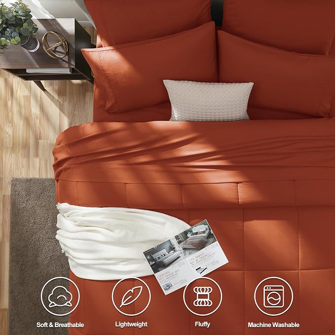 CozyLux Full Size Comforter Sets Terracotta, 7 Pieces Bed in a Bag, Burnt - Image 2