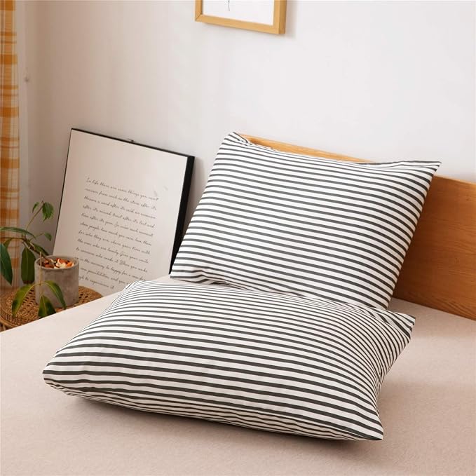 JELLYMONI 100% Natural Cotton 3pcs Striped Duvet Cover Sets, - Image 7