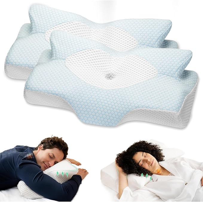 Elviros Cervical Memory Foam Pillow, 2 Pack Pillows by Elviros