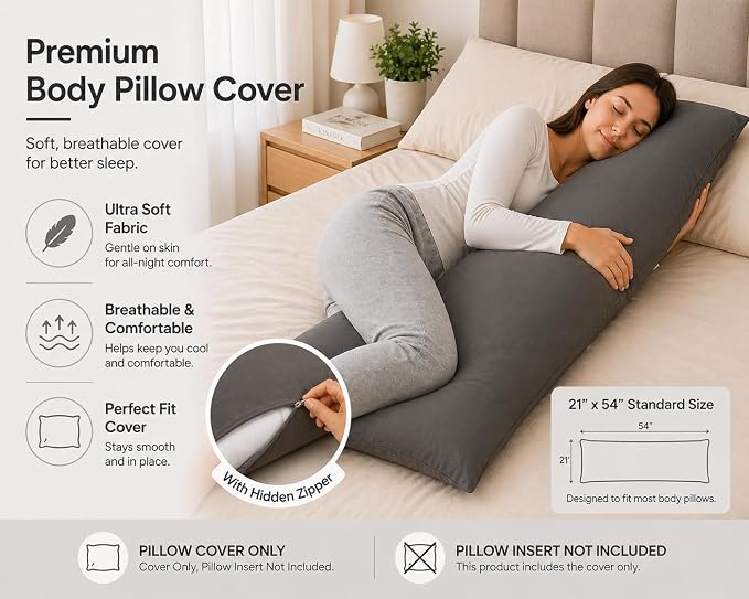 EVOLIVE Ultra Soft Microfiber Body Pillow Cover/Pillowcases 21"x54" - Image 7