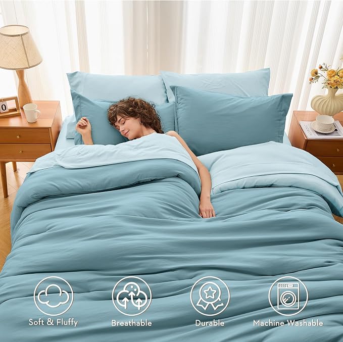 MUXHOMO 7 Pieces King Comforter Set, Soft Bed in a Bag King Size, All Season - Image 2