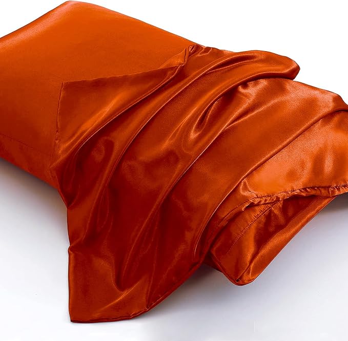 Aormenzy Satin Pillow Cases for Women Standard Size Set of 2, Burnt Orange - Image 3