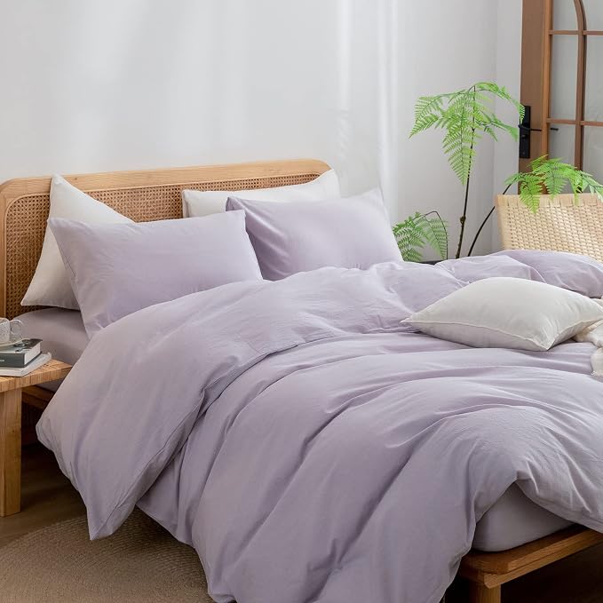 BESTOUCH Duvet Cover Set 100% Washed Cotton Linen Feel Super Soft Comfortable - Image 5
