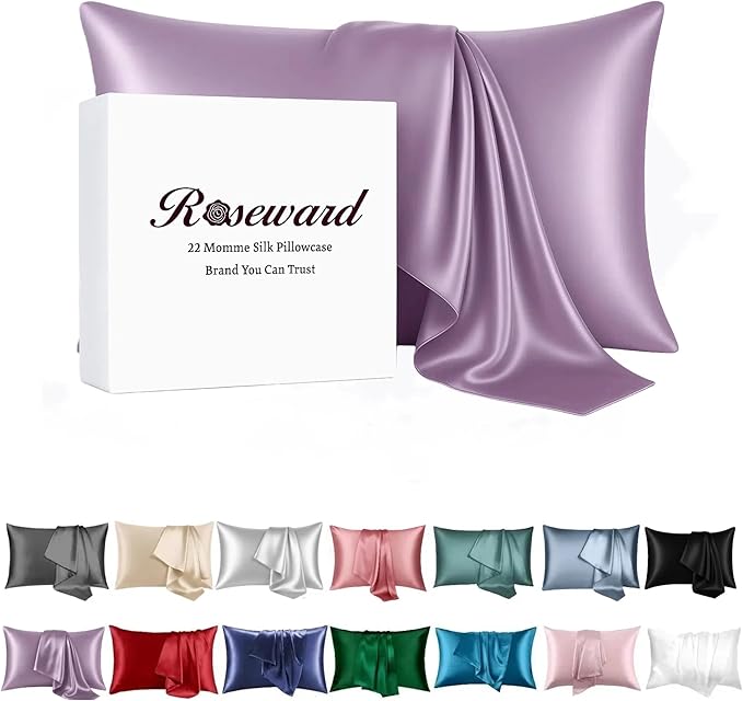 100% Mulberry Silk Pillowcase for Hair and Skin Made in USA, Pure 22 Momme Silk by ROSEWARD