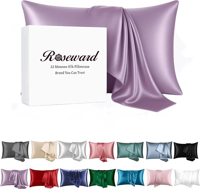 Purple Silk Pillowcase for Hair and Skin Made in USA, Pure 22 Momme Silk Pillow by ROSEWARD