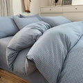 PinkMemory Blue Gingham Duvet Cover Set Queen 100% Washed Cotton Plaid by PinkMemory