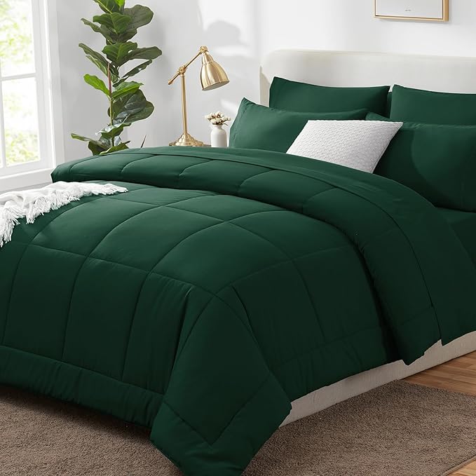 CozyLux Oversized Queen Comforter Sets Emerald Green, 7 Pieces Bed in a Bag by CozyLux