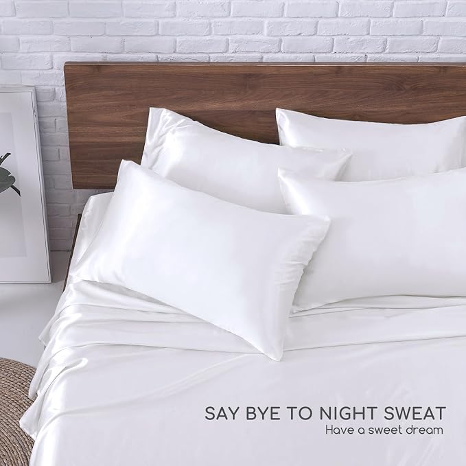 MR&HM Satin Bed Sheets, Full Size Sheets Set - Image 6