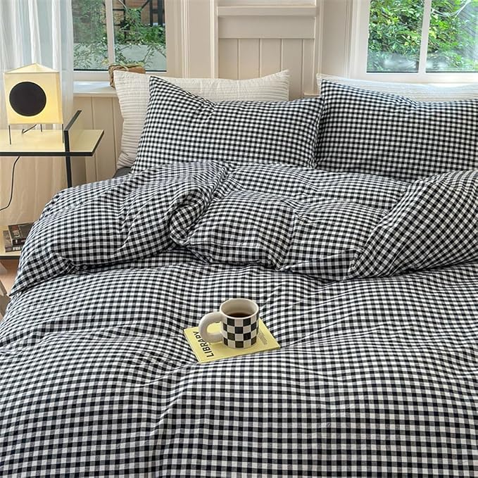 Nayoroom Black and White Gingham Duvet Cover Queen Size 100% Washed Cotton - Image 2