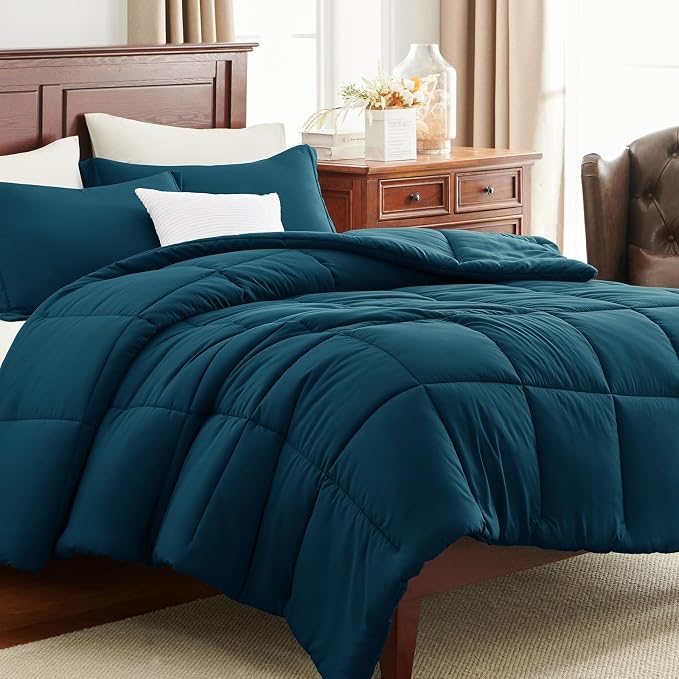 CozyLux Oversized Queen Comforter Set, 3 Pieces Lyons Blue 98x98 Box Stitched - Image 9