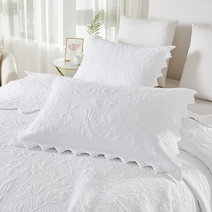 Brandream White Quilt Set King Size Quilt Bedding Set Cotton Luxury Matelasse - Image 4