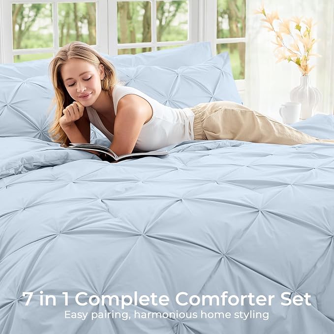 Sasttie Twin Comforter Set, 5-Piece Bed in a Bag, Pintuck Bedding Sets - Image 6