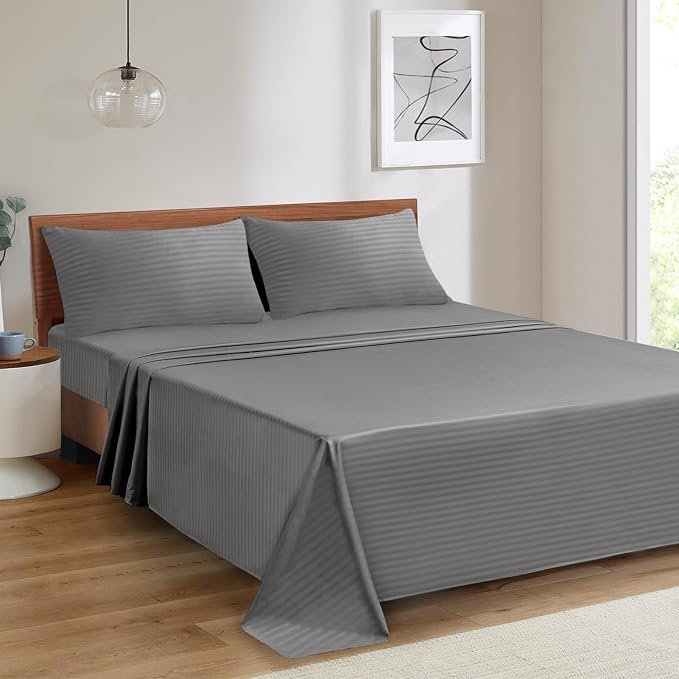Mejoroom Striped Grey-01 1800 Thread Count Queen Sheet Set - Image 5