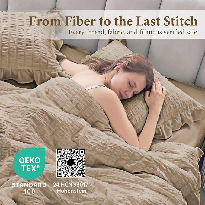 JOLLYVOGUE Full Size Comforter, 3 Pieces Khaki Seersucker Lightweight Full Size - Image 4