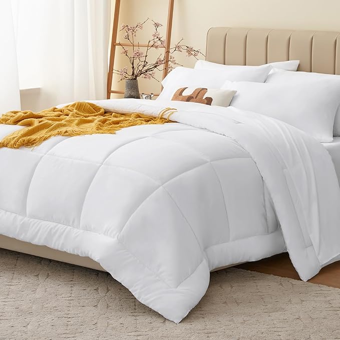 CozyLux King Size Comforter Set White, 7 Pieces Bed in a Bag, All Season by CozyLux