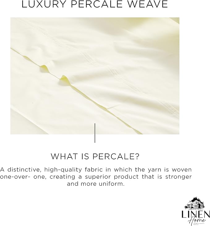 Linen Home 100% Cotton Percale 1 Flat Sheet, Full Size - Image 2