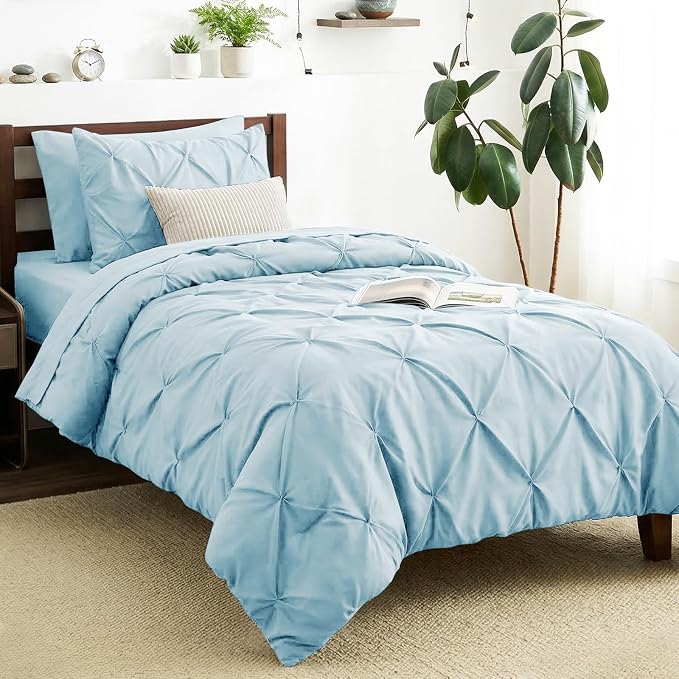CozyLux Twin XL Comforter Set Light Blue, 5 Pieces Twin Extra Long Pintuck Bed by CozyLux