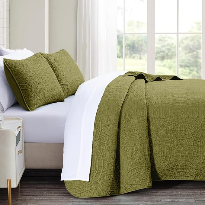 akkialla Full/Queen Quilt Set, Olive Green Lightweight Bedspread - Image 4
