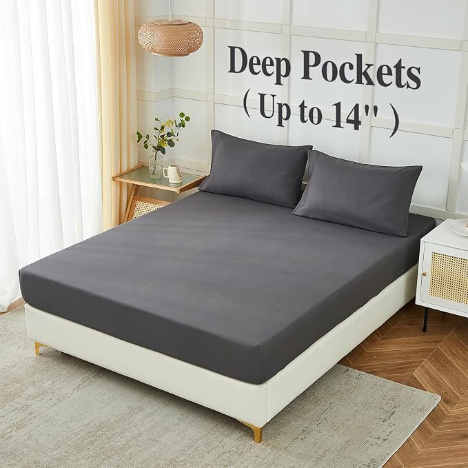ILAVANDE Grey Twin Sheets Set, 3 Piece, Hotel Luxury 1800 Series Super Soft - Image 3