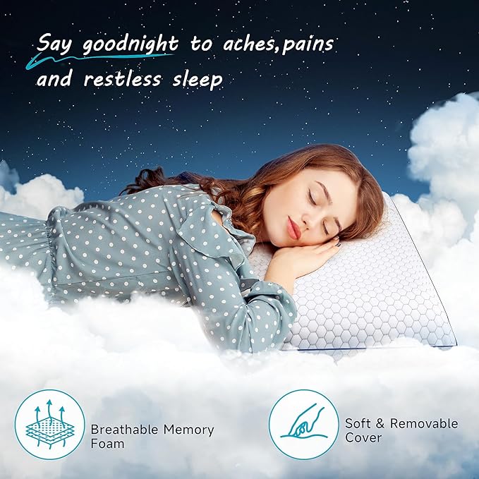 CushyOasis Memory Foam Pillows for Side, Back and Stomach Sleepers, Bed Pillow - Image 2