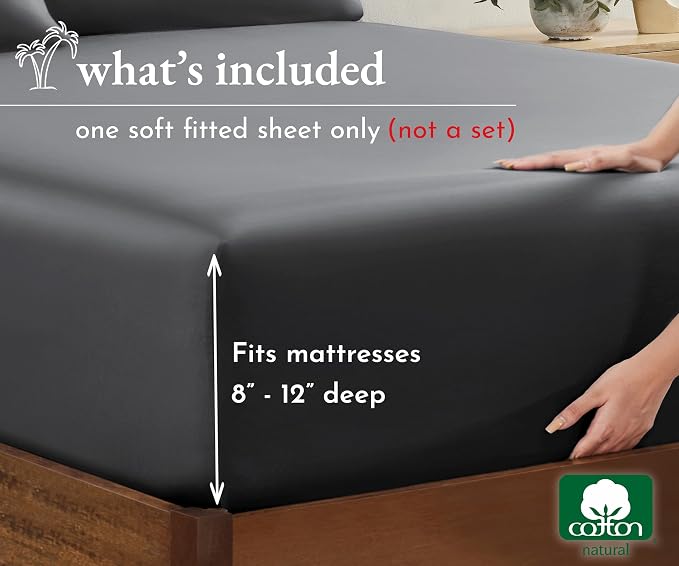 California Design Den Twin Fitted Sheet Only, Soft 100% Cotton Sateen, Durable - Image 4