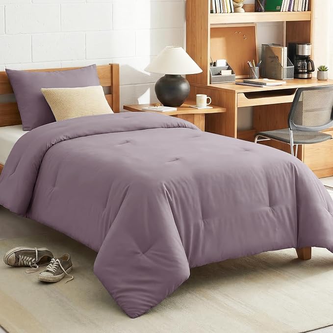 CozyLux Twin Comforter Set Dusty Purple, 2 Pieces Twin Extra Long Solid by CozyLux