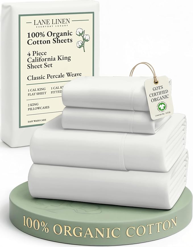 LANE LINEN 100% Organic Cotton California King Sheets Set, 4-Piece Pure Organic by LaneLinen