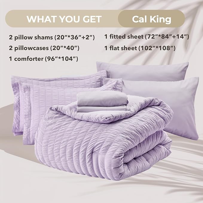 HYMOKEGE Lavender California King Comforter Set Seersucker 7 Pieces, All Season - Image 5