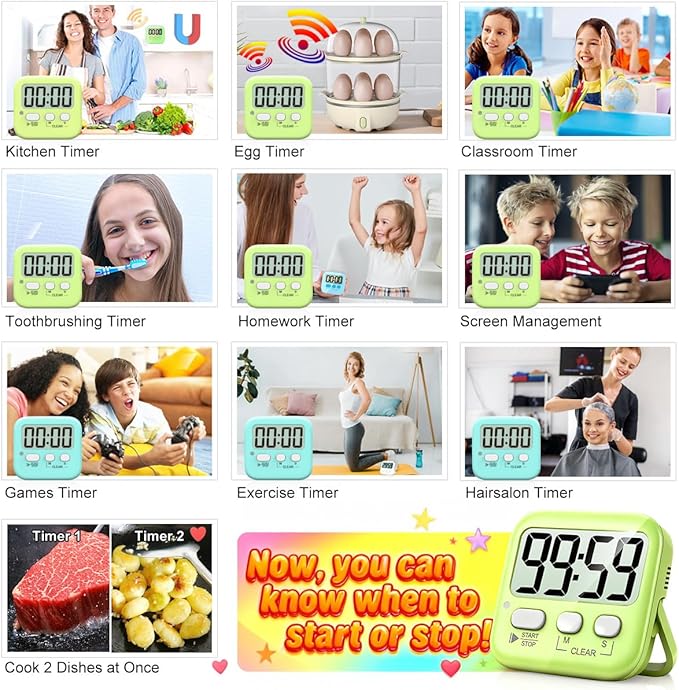 Antonki 2 Pack Digital Timer for Kids, Magnetic Countdown Kitchen Timers for - Image 7