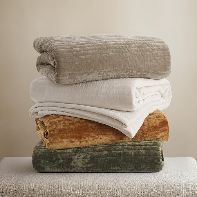 EVERGRACE Velvet Quilt Set Queen Size, Luxurious Soft Striped Channel Bedding - Image 6