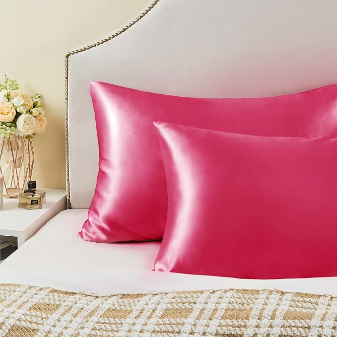 BEDELITE Satin Pillowcase with Zipper, Hot Pink King Size Pillow Cases Set of 2 - Image 6