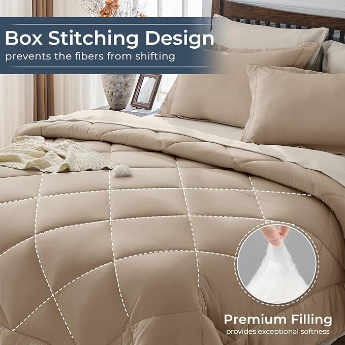 HEVUMYI Khaki & Linen Queen Comforter Set - Image 4
