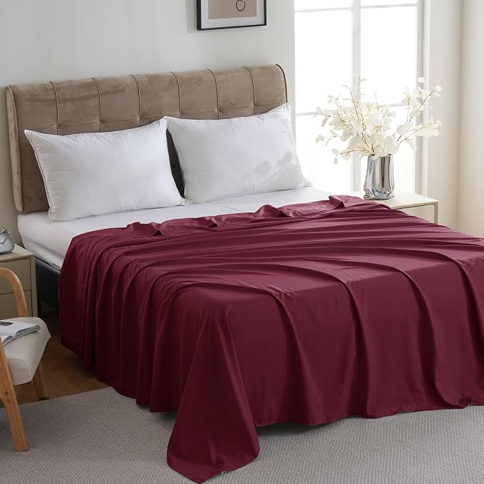 ZPECC Queen Flat Sheet Only 1 Pack, Durable Burgundy Top Bed Sheets - Image 3