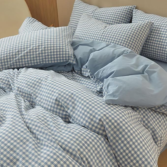 Nayoroom Blue Gingham Duvet Cover Queen Size 100% Washed Cotton Duvet Cover 3 - Image 2