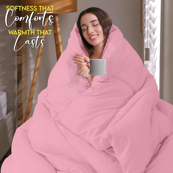 Utopia Bedding Twin Comforter Duvet Insert, Quilted Pink Comforter - Image 5