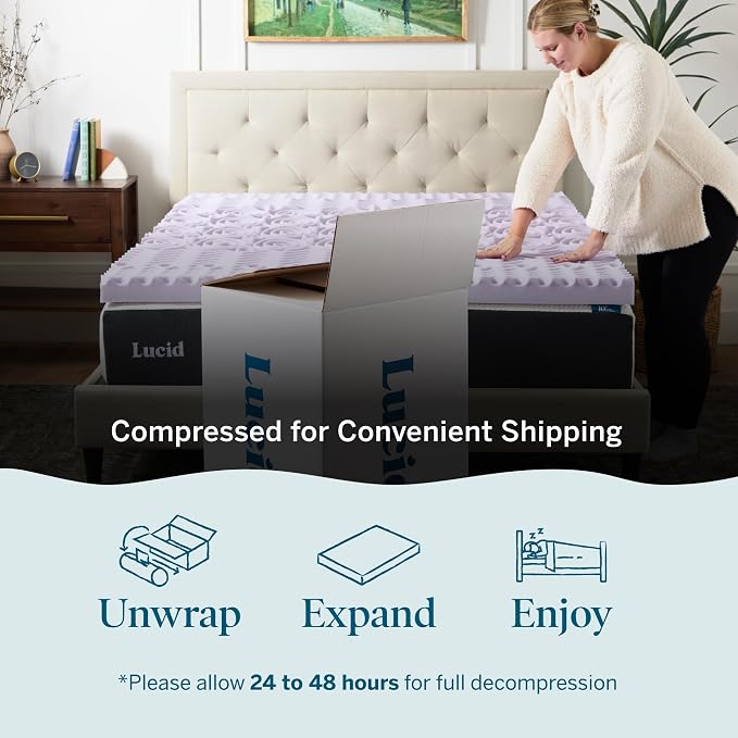 LUCID Lavender Infused 3 Inch Memory Foam Mattress Topper - Image 4