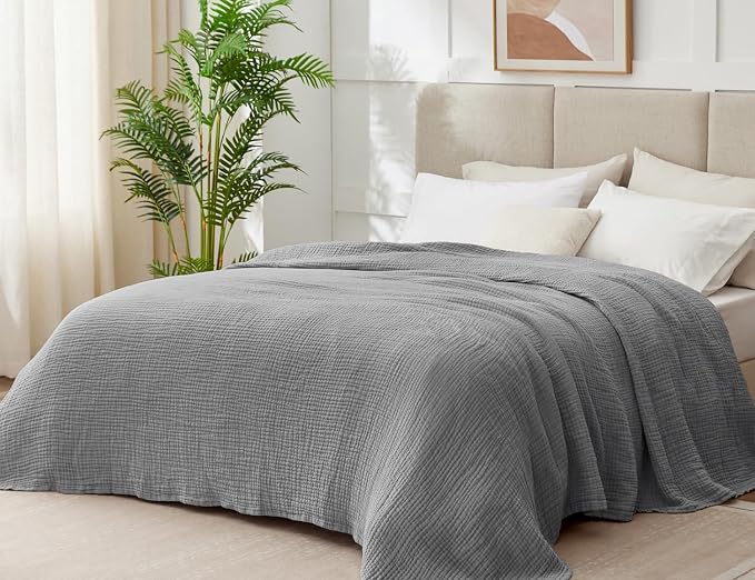 100% Cotton Muslin Blanket Queen 90" x 90", 6 Layers Breathable and Lightweight - Image 2