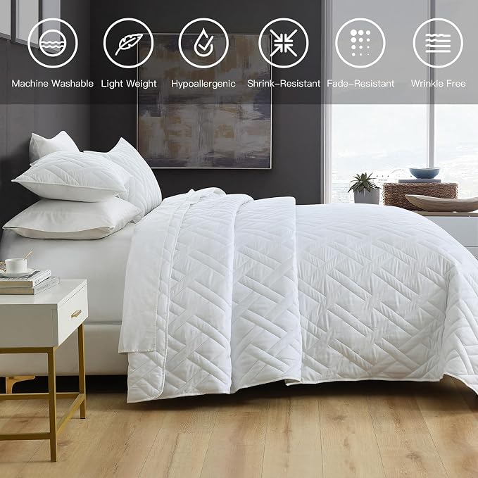 HORIMOTE HOME Quilt Set Twin Size White, Classic Geometric Diamond Stitched - Image 5